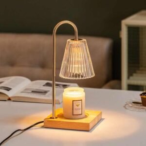 Upgraded Dimmable Candle Warmer Lamp with Timer – Wooden Base & Glass Shade